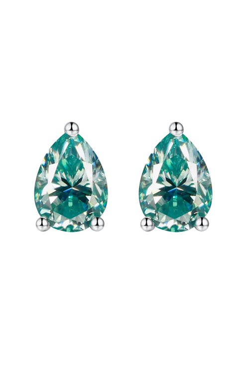 Luxury 2 Carat Royal Green Teardrop Moissanite Stud Earrings – Pear Cut VVS1 Vivid Green Modern Platinum Plated Minimalist Fine Jewelry (GRA Certified) | Earrings | Moissanite Shine