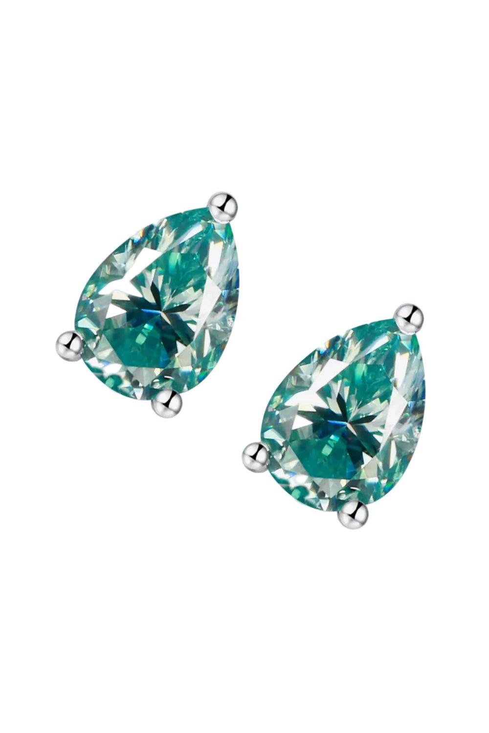 Luxury 2 Carat Royal Green Teardrop Moissanite Stud Earrings – Pear Cut VVS1 Vivid Green Modern Platinum Plated Minimalist Fine Jewelry (GRA Certified) | Earrings | Moissanite Shine
