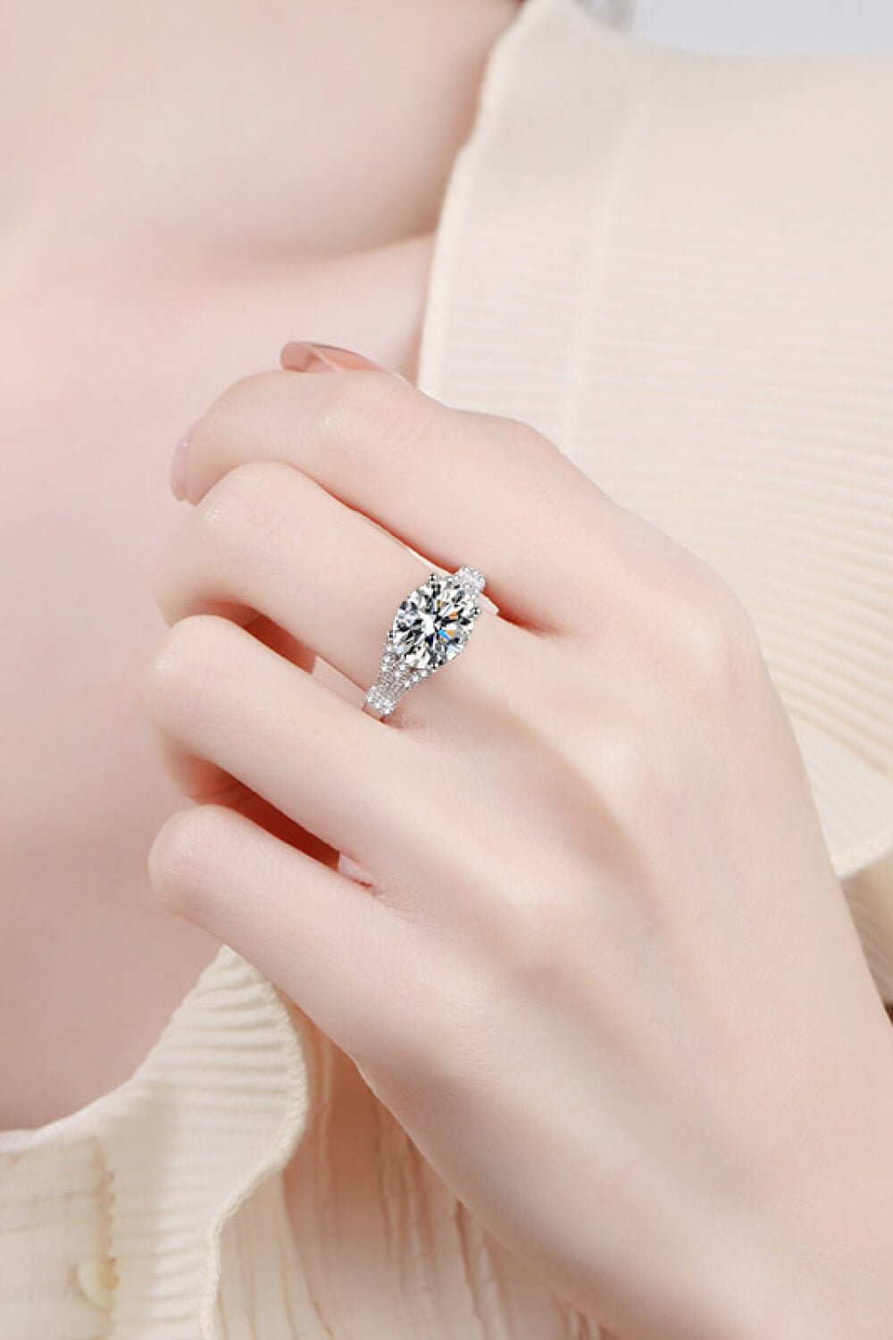 Luxury 3 Carat Round Brilliant Cut Moissanite Solitaire Engagement Ring – Flawless VVS1 D Color Modern Rhodium Plated Premium Classic Wedding Anniversary Band (GRA Certified) | RING | Moissanite Shine