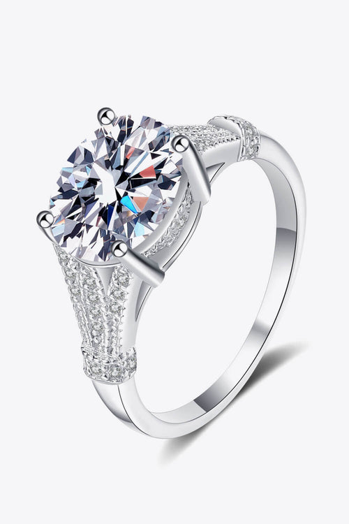 Luxury 3 Carat Round Brilliant Cut Moissanite Solitaire Engagement Ring – Flawless VVS1 D Color Modern Rhodium Plated Premium Classic Wedding Anniversary Band (GRA Certified) | RING | Moissanite Shine