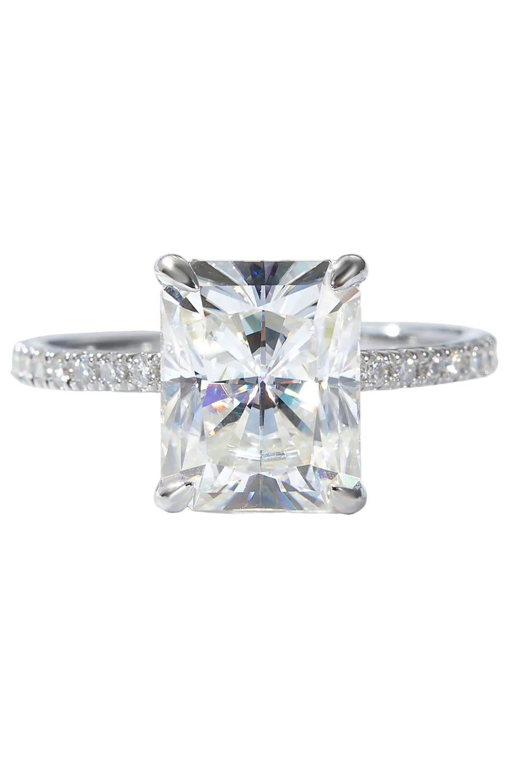 Luxury 4 Carat Cushion Cut Moissanite Solitaire Engagement Ring – VVS1 D Color Modern Minimalist Platinum Plated Wedding Band (GRA Certified) | RING | Moissanite Shine