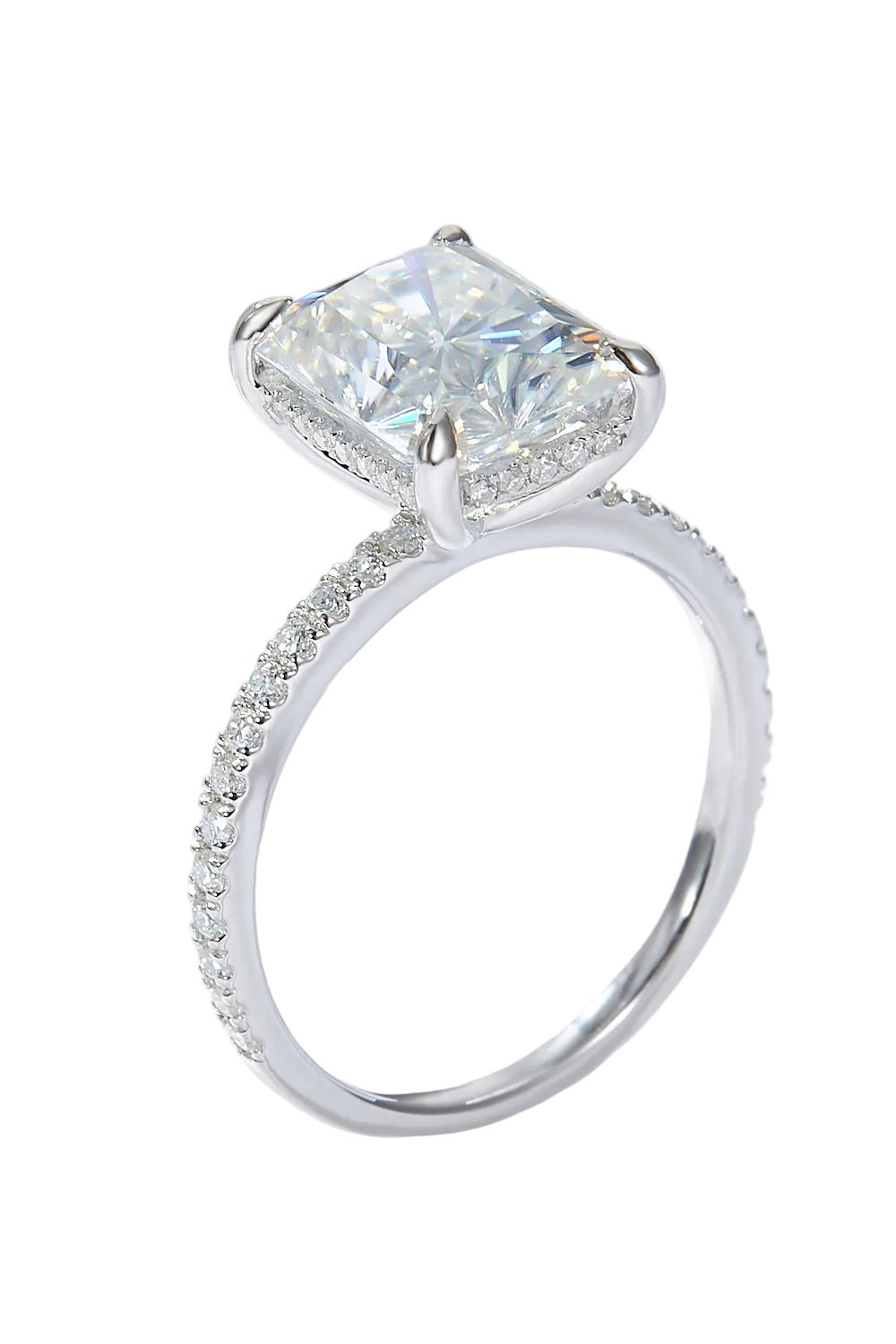 Luxury 4 Carat Cushion Cut Moissanite Solitaire Engagement Ring – VVS1 D Color Modern Minimalist Platinum Plated Wedding Band (GRA Certified) | RING | Moissanite Shine