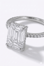 Luxury 4 Carat Emerald Cut Moissanite Engagement Ring with Accent Side Stones – VVS1 D Color Modern Platinum Plated Brilliant Wedding Band (GRA Certified) | RING | Moissanite Shine