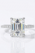 Luxury 4 Carat Emerald Cut Moissanite Engagement Ring with Accent Side Stones – VVS1 D Color Modern Platinum Plated Brilliant Wedding Band (GRA Certified) | RING | Moissanite Shine