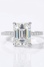 Luxury 4 Carat Emerald Cut Moissanite Engagement Ring with Accent Side Stones – VVS1 D Color Modern Platinum Plated Brilliant Wedding Band (GRA Certified) | RING | Moissanite Shine