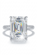 Luxury 5 Carat Emerald Cut Moissanite Solitaire Engagement Ring – Flawless VVS1 D Color Modern Platinum Plated Premium Statement Wedding Anniversary Band (GRA Certified) | RING | Moissanite Shine