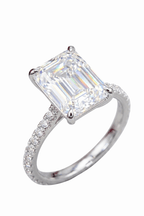 Luxury 5 Carat Emerald Cut Moissanite Solitaire Engagement Ring – Flawless VVS1 D Color Modern Platinum Plated Premium Statement Wedding Anniversary Band (GRA Certified) | RING | Moissanite Shine