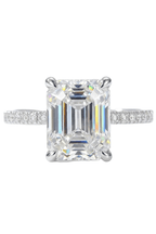 Luxury 5 Carat Emerald Cut Moissanite Solitaire Engagement Ring – Flawless VVS1 D Color Modern Platinum Plated Premium Statement Wedding Anniversary Band (GRA Certified) | RING | Moissanite Shine