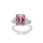 Luxury 5 Carat Pink Emerald Cut Moissanite Engagement Ring – Modern VVS1 Step - Cut Pink Gemstone Ring, Premium Platinum Plated Pure 925 Silver Statement Wedding Anniversary Gift Band (GRA Certified & Handcrafted) | RING | Moissanite Shine