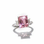 Luxury 5 Carat Pink Emerald Cut Moissanite Engagement Ring – Modern VVS1 Step - Cut Pink Gemstone Ring, Premium Platinum Plated Pure 925 Silver Statement Wedding Anniversary Gift Band (GRA Certified & Handcrafted) | RING | Moissanite Shine
