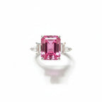 Luxury 5 Carat Pink Emerald Cut Moissanite Engagement Ring – Modern VVS1 Step - Cut Pink Gemstone Ring, Premium Platinum Plated Pure 925 Silver Statement Wedding Anniversary Gift Band (GRA Certified & Handcrafted) | RING | Moissanite Shine