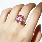 Luxury 5 Carat Pink Emerald Cut Moissanite Engagement Ring – Modern VVS1 Step - Cut Pink Gemstone Ring, Premium Platinum Plated Pure 925 Silver Statement Wedding Anniversary Gift Band (GRA Certified & Handcrafted) | RING | Moissanite Shine