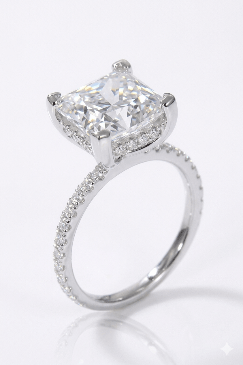 Luxury 5.52 Carat Princess Cut Moissanite Solitaire Engagement Ring – VVS1 D Color Modern Minimalist Platinum Plated Wedding Band (GRA Certified) | RING | Moissanite Shine