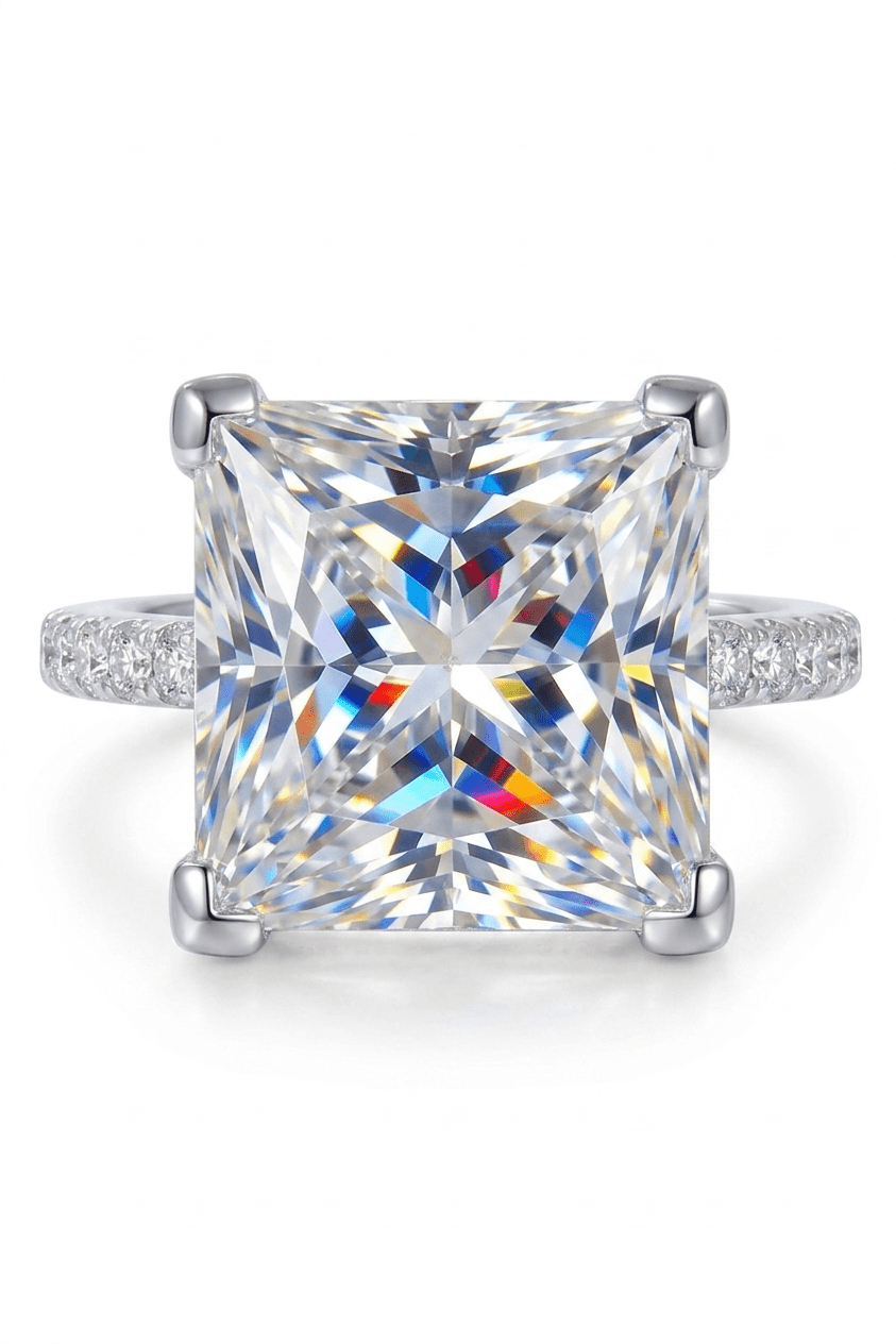 Luxury 5.52 Carat Princess Cut Moissanite Solitaire Engagement Ring – VVS1 D Color Modern Minimalist Platinum Plated Wedding Band (GRA Certified) | RING | Moissanite Shine