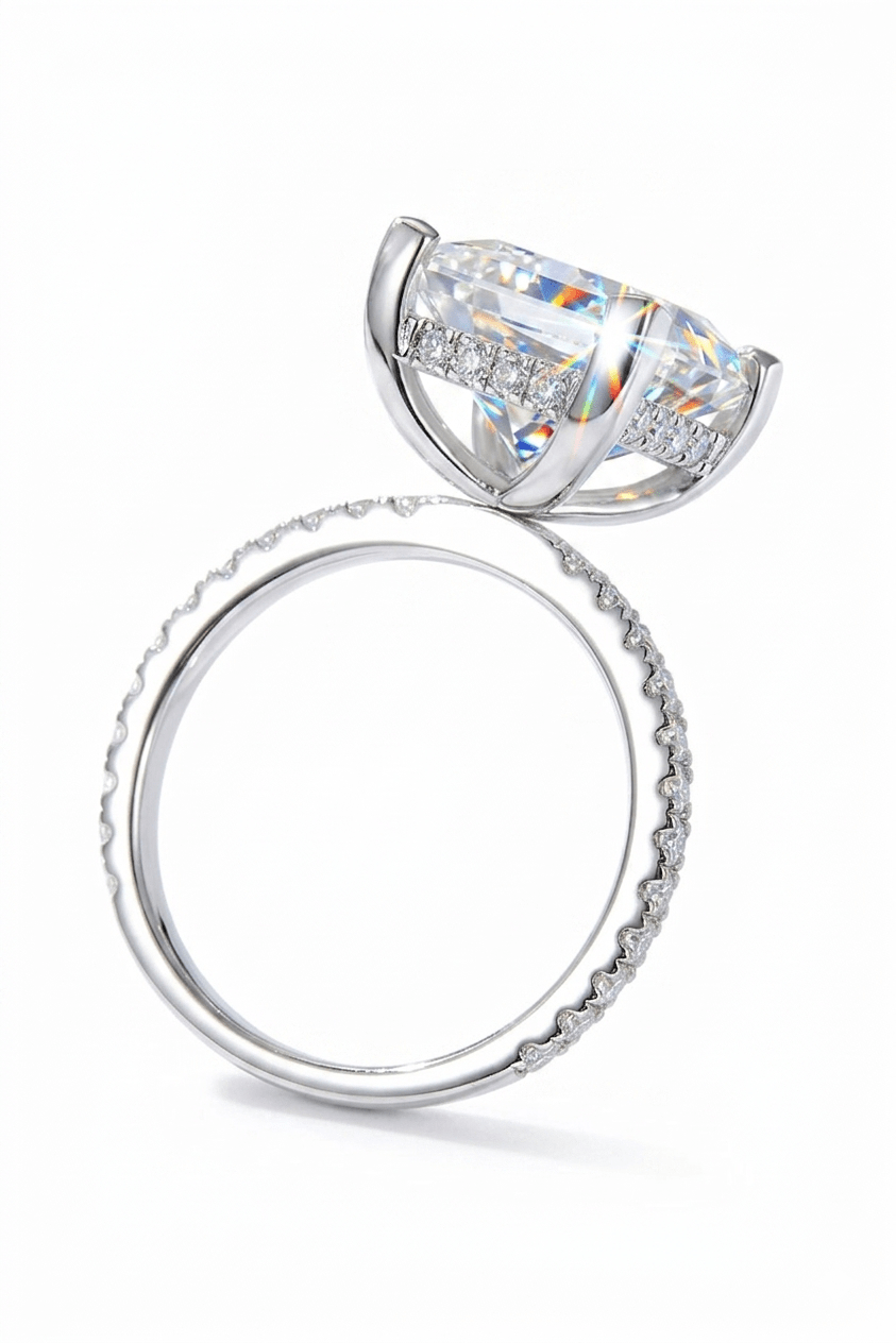 Luxury 5.52 Carat Princess Cut Moissanite Solitaire Engagement Ring – VVS1 D Color Modern Minimalist Platinum Plated Wedding Band (GRA Certified) | RING | Moissanite Shine