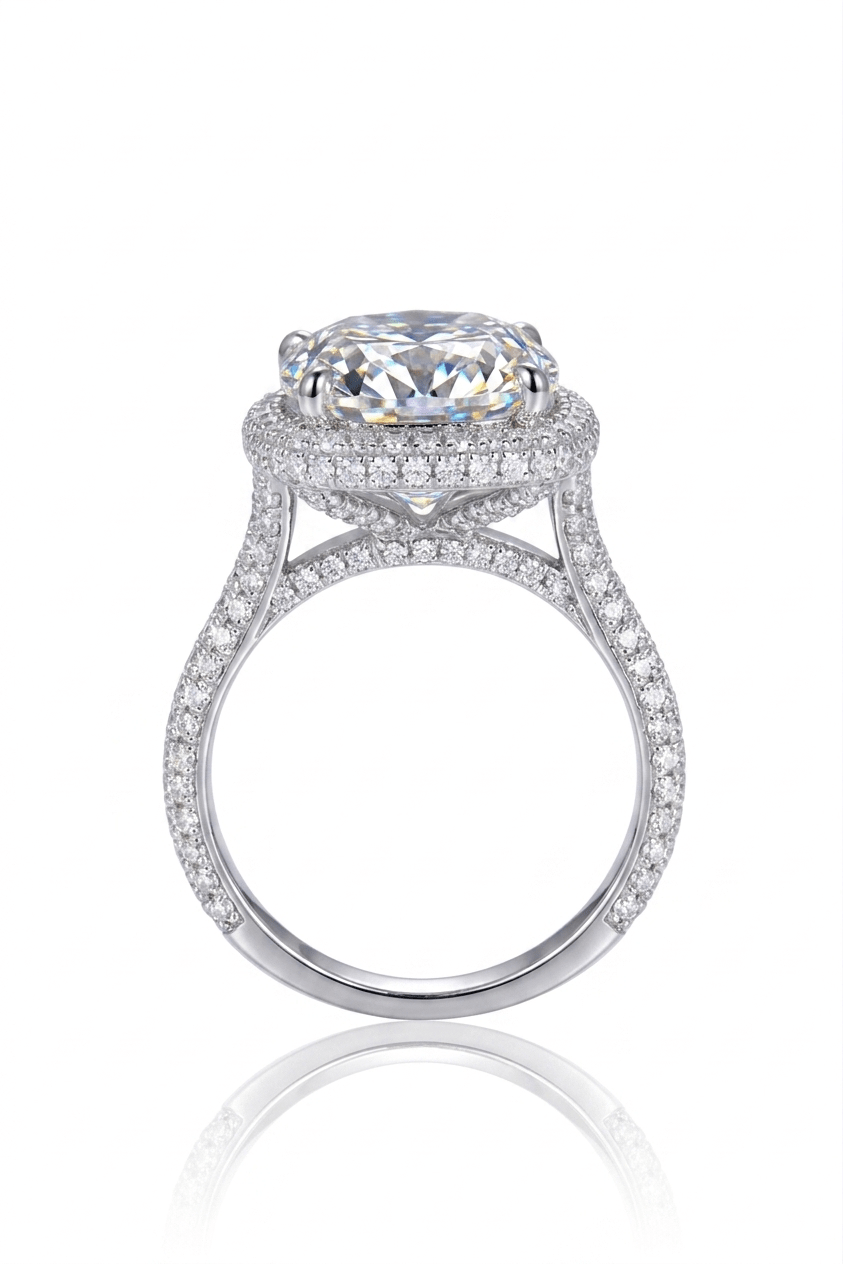 Luxury 6 Carat Cushion Cut Moissanite Halo Ring – VVS1 D Color Modern Split - Shank Wedding Band (GRA Certified) | RING | Moissanite Shine