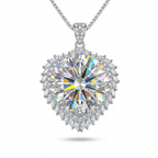 High carat ethical lab grown Moissanite heart jewelry investment fast shipping USA.
​Elegant D color VVS1 20ct round Moissanite pendant showcasing brilliant rainbow fire.