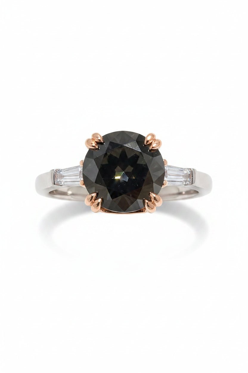 Minimalist 2 Carat Round Cut Black Moissanite Solitaire Engagement Ring – Modern Simple VVS1 Deep Royal Black Gemstone Ring, Premium Platinum Plated Pure 925 Silver Classic Wedding Anniversary Gift Band (GRA Certified & Handcrafted) | RING | Moissanite Shine