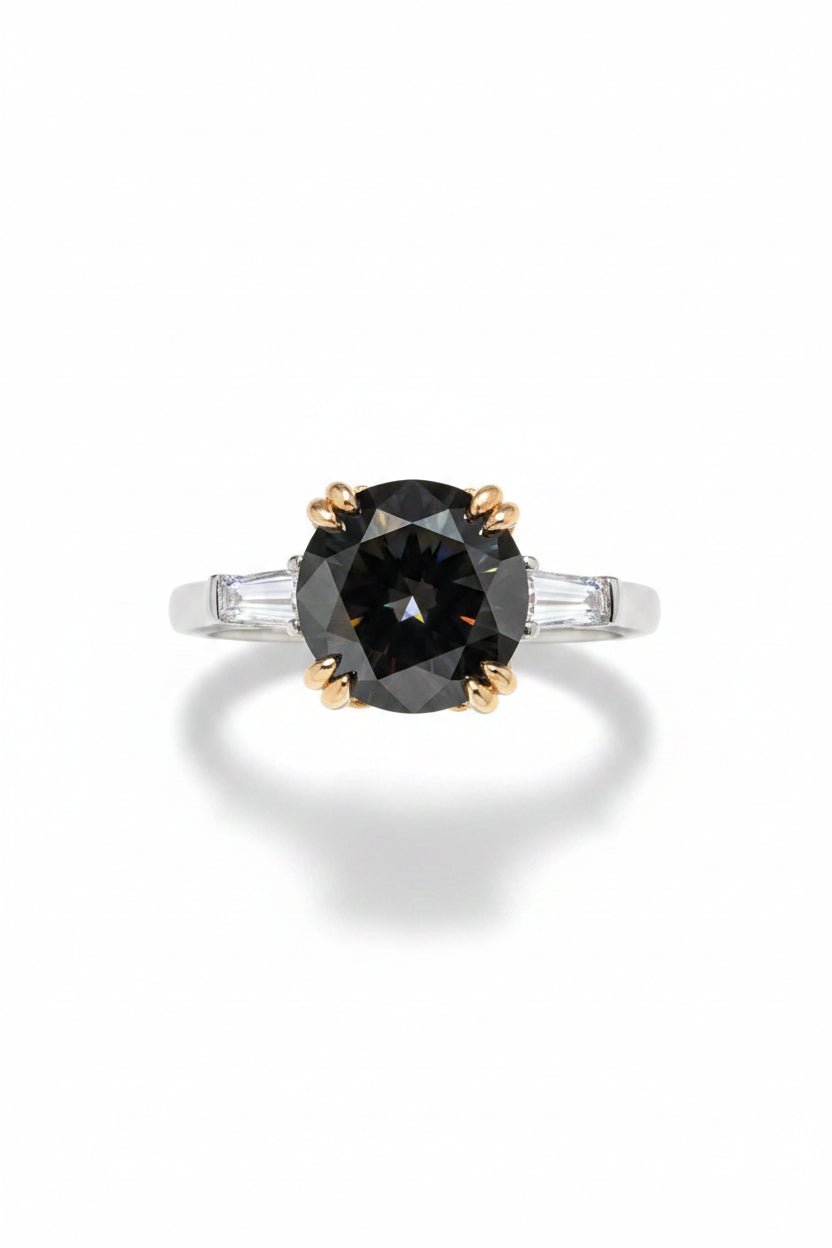 Minimalist 2 Carat Round Cut Black Moissanite Solitaire Engagement Ring – Modern Simple VVS1 Deep Royal Black Gemstone Ring, Premium Platinum Plated Pure 925 Silver Classic Wedding Anniversary Gift Band (GRA Certified & Handcrafted) | RING | Moissanite Shine