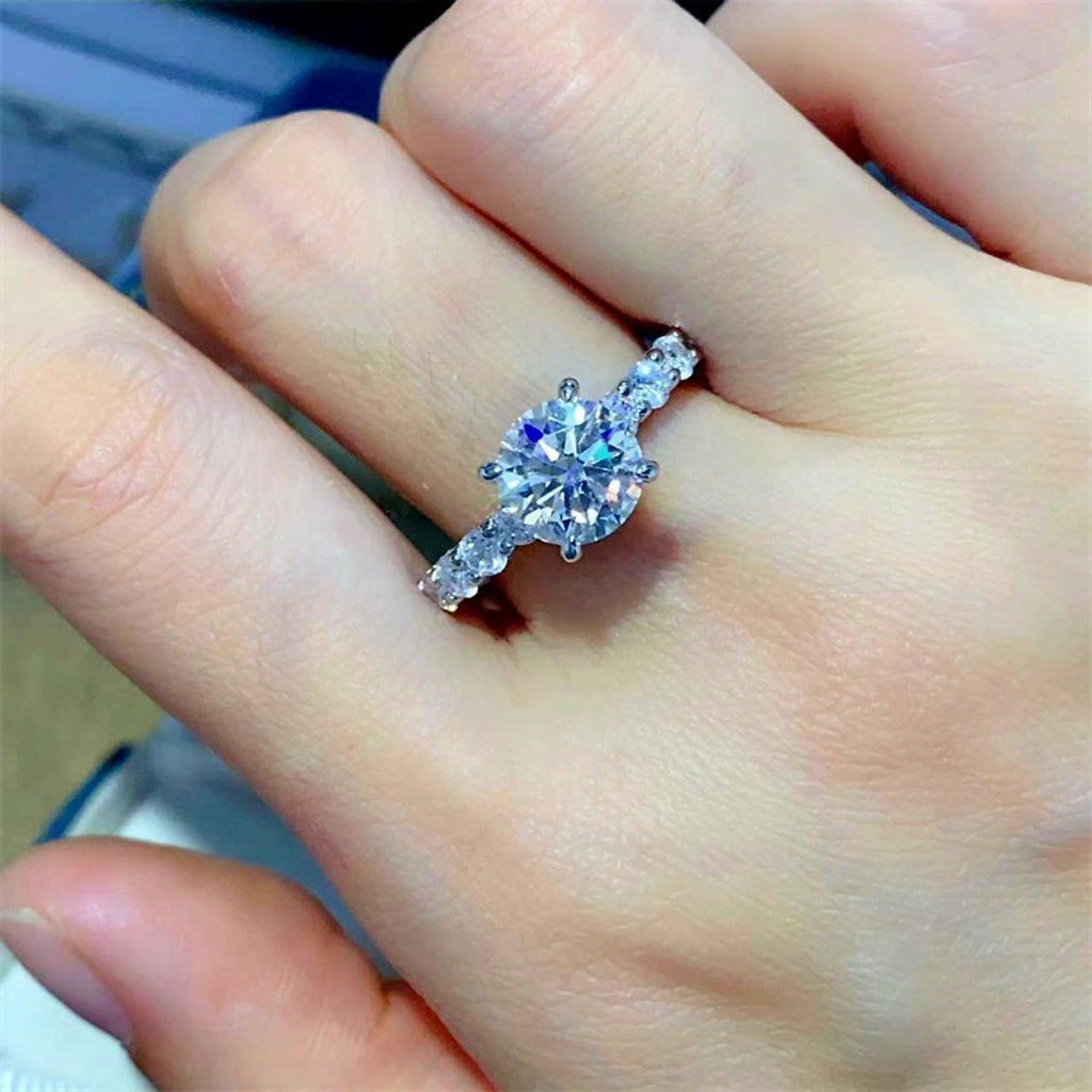 MoissaniteShine 2ct Round Cut D Color VVS1 Solitaire Engagement Ring GRA Certified | RING | Moissanite Shine