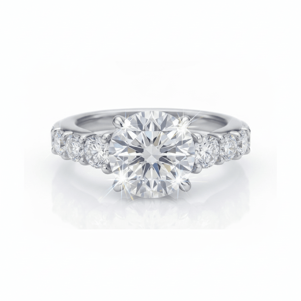 The Aura Round Halo Ring: A 2-Carat Round Cut VVS1 Moissanite Engagement Ring | RING | Moissanite Shine