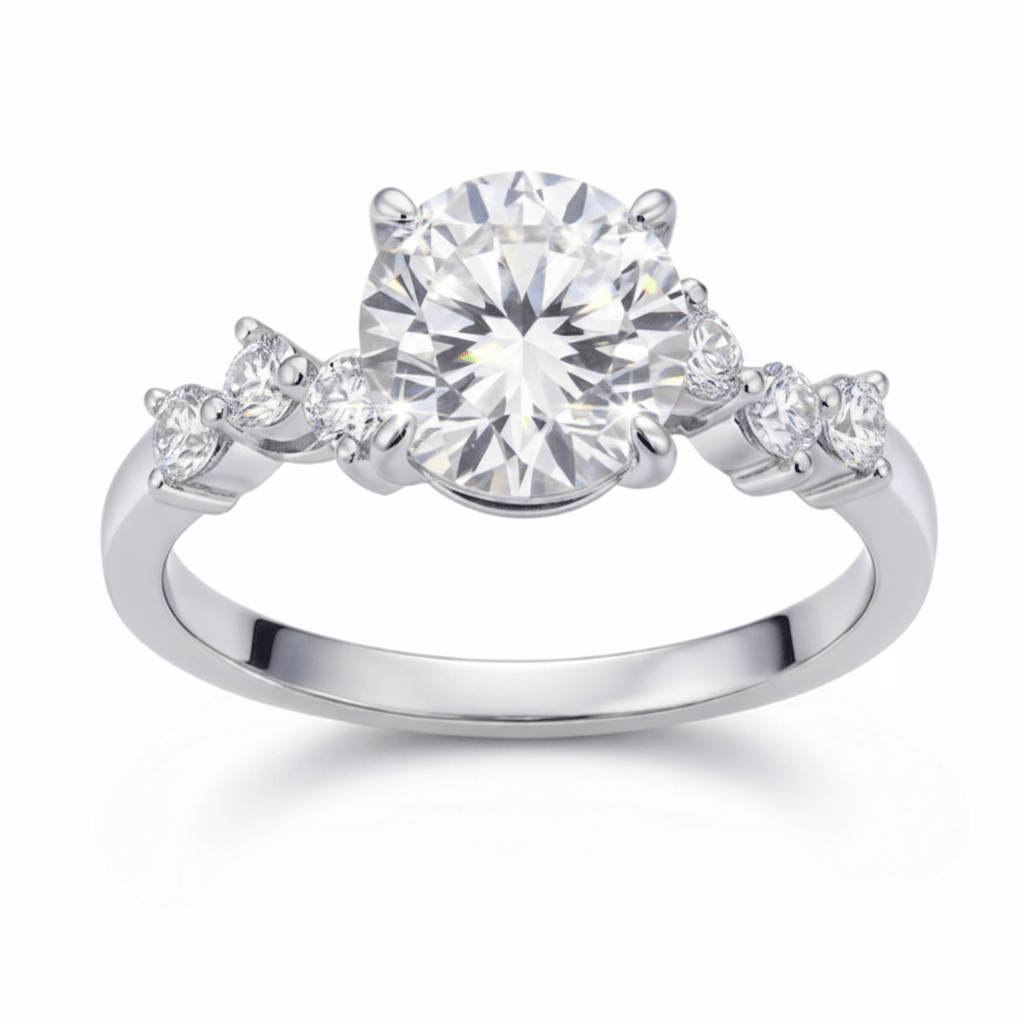 The Aura Round Halo Ring: A 2-Carat Round Cut VVS1 Moissanite Engagement Ring | RING | Moissanite Shine