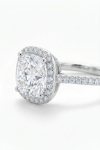 The Aurelia Cushion Halo Ring: A 3-Carat Cushion Cut VVS1 Moissanite Engagement Ring | RING | Moissanite Shine