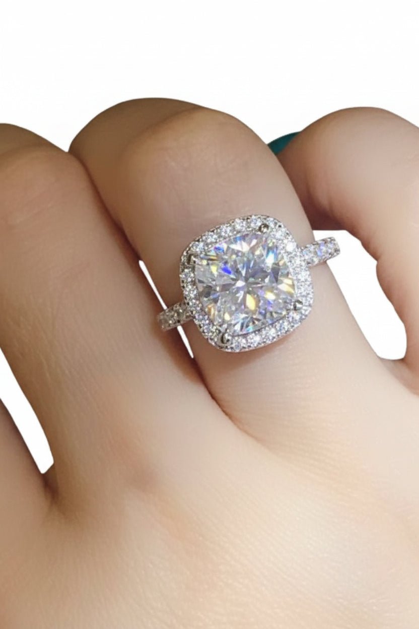 The Aurelia Cushion Halo Ring: A 3-Carat Cushion Cut VVS1 Moissanite Engagement Ring | RING | Moissanite Shine