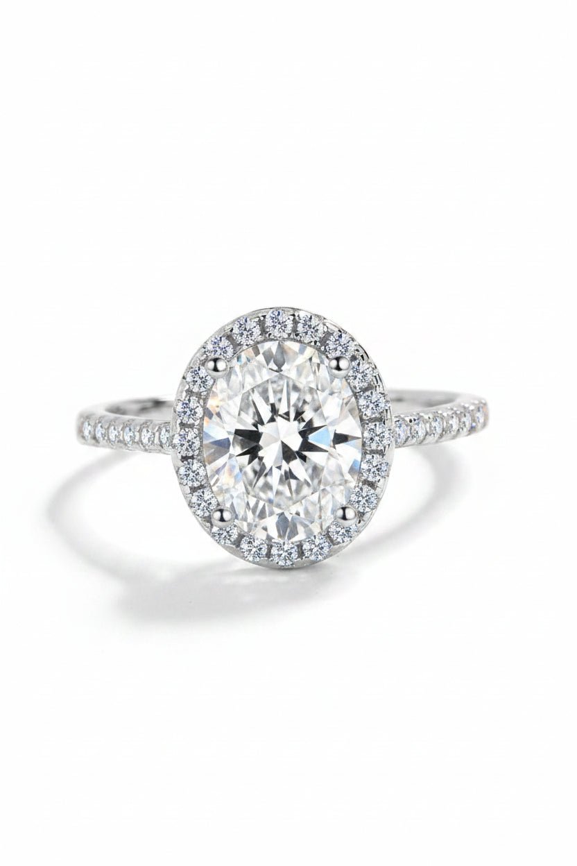 The Celeste Oval Halo Ring: A 2-Carat Oval Cut VVS1 Moissanite Engagement Ring | RING | Moissanite Shine