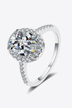 The Celeste Oval Halo Ring: A 2-Carat Oval Cut VVS1 Moissanite Engagement Ring | RING | Moissanite Shine