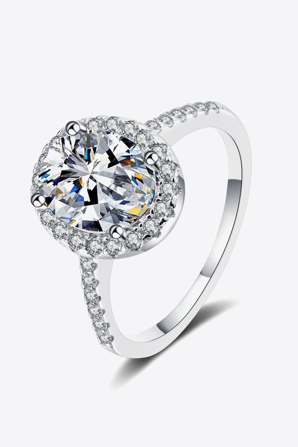 The Celeste Oval Halo Ring: A 2-Carat Oval Cut VVS1 Moissanite Engagement Ring | RING | Moissanite Shine