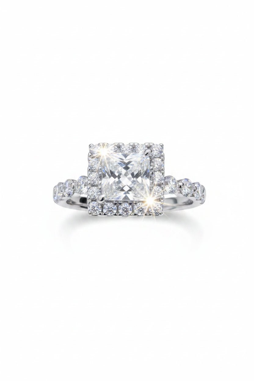 The Empress Square: 1-Carat Square Cut VVS1 Moissanite Modern Halo Engagement Ring | RING | Moissanite Shine