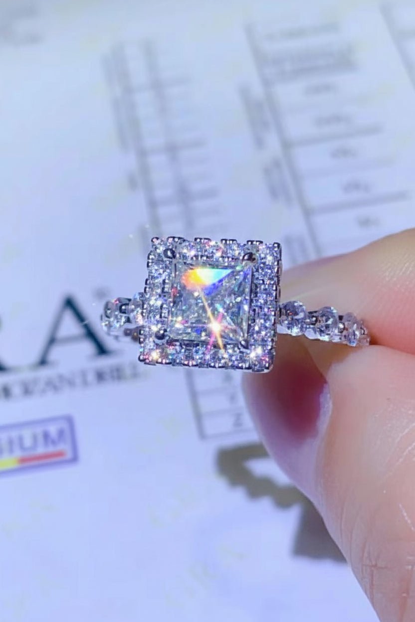 The Empress Square: 1-Carat Square Cut VVS1 Moissanite Modern Halo Engagement Ring | RING | Moissanite Shine