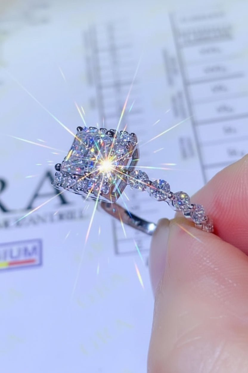 The Empress Square: 1-Carat Square Cut VVS1 Moissanite Modern Halo Engagement Ring | RING | Moissanite Shine