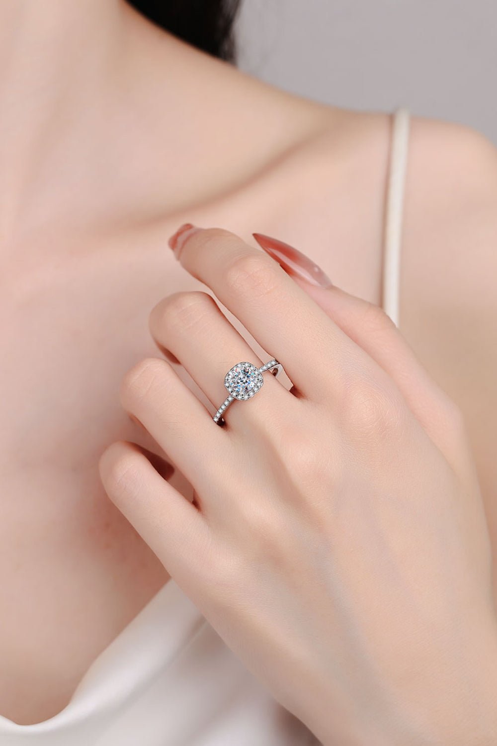 The Majestic Princess Halo Ring: A 1-Carat Princess Cut VVS1 Moissanite Engagement Ring | RING | Moissanite Shine