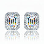 Timeless Emerald Halo: 1-Carat VVS1 Moissanite Contemporary Stud Earrings | Earrings | Moissanite Shine