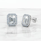Timeless Emerald Halo: 1-Carat VVS1 Moissanite Contemporary Stud Earrings | Earrings | Moissanite Shine
