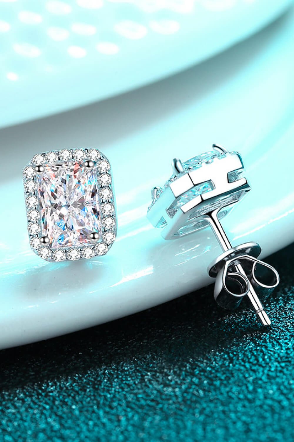 Timeless Emerald Halo: 1-Carat VVS1 Moissanite Contemporary Stud Earrings | Earrings | Moissanite Shine