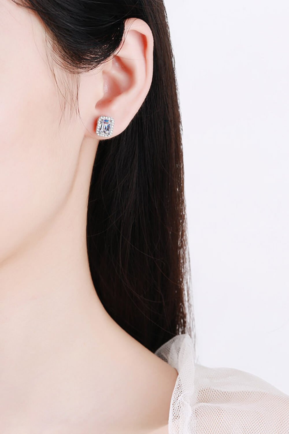 Timeless Emerald Halo: 1-Carat VVS1 Moissanite Contemporary Stud Earrings | Earrings | Moissanite Shine